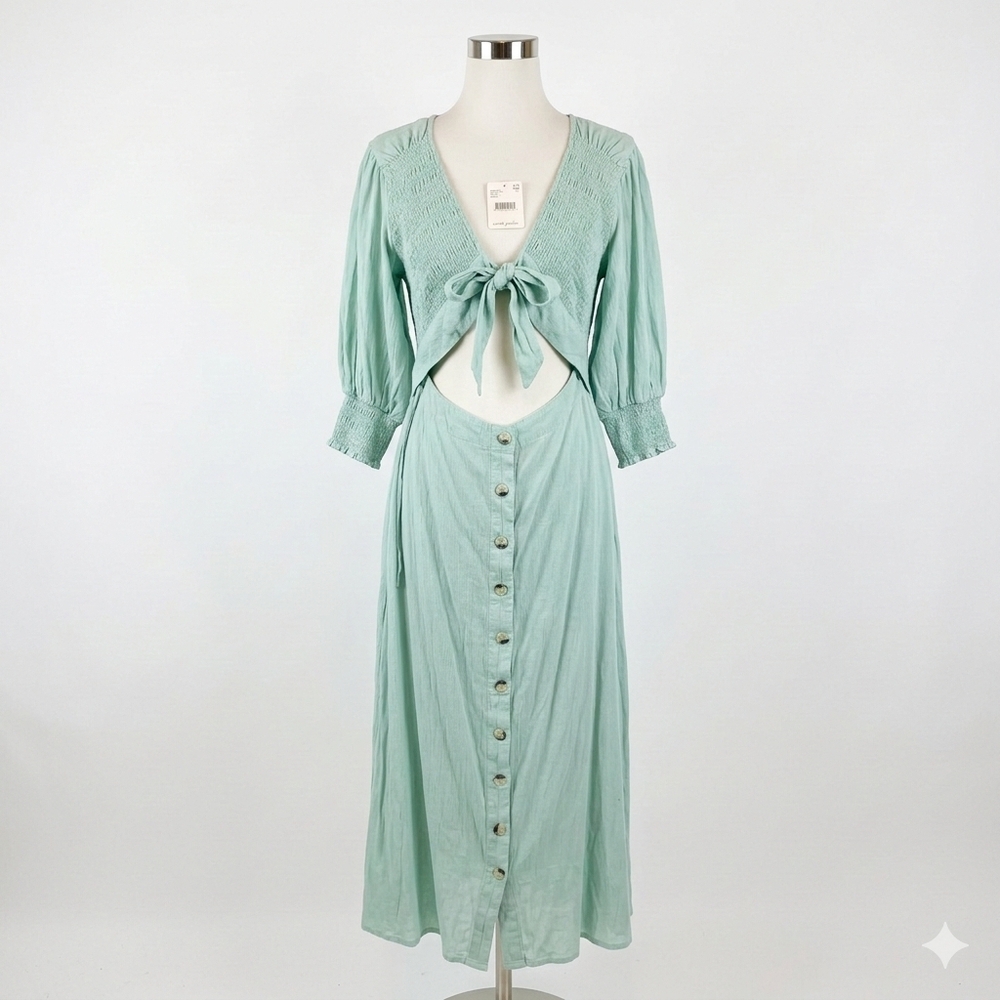 NWT Free People Women's String of Hearts Green Buttondown Maxi Dress Size XL